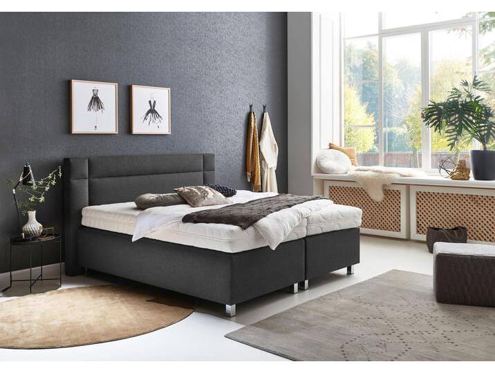 Boxspringbett, grau (feinstrukturstoff anthrazit), Kaltschaum-Topper, Liegefläche B/L: 180cm x 200cm, H3, 5-Zonen-Tonnentaschen-Federkernmatratze, Bezug Unterbox und Kopfteil: Feinstrukturstoff (77% Polyester, 23% Viskose), Bezug Obermatratze 100% Polyester, waschbar bis 60u00b0C, WESTFALIA SCHLAFKOMFORT, Komplettbetten, Boxspringbett, in diversen Ausführungen von BAUR