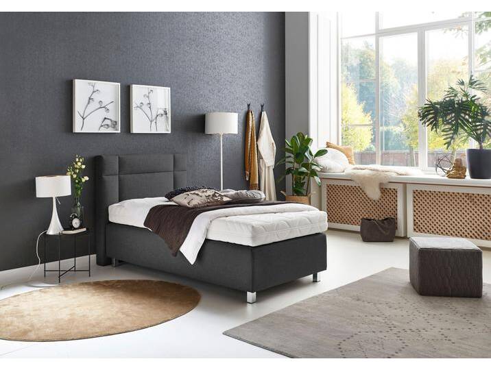 Boxspringbett, grau (feinstrukturstoff anthrazit), Ohne Topper, Liegefläche B/L: 90cm x 200cm, H2, 7-Zonen-Kaltschaummatratze, Bezug Unterbox und Kopfteil: Feinstrukturstoff (77% Polyester, 23% Viskose);Bezug Obermatratze 100% Polyester, waschbar bis 60C, WESTFALIA SCHLAFKOMFORT, Komplettbetten, Boxspringbett, in diversen Ausführungen von BAUR