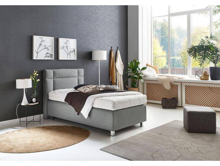 Boxspringbett, grau (feinstrukturstoff grau), Kaltschaum-Topper, Liegefläche B/L: 100cm x 200cm, H3, 7-Zonen-Kaltschaummatratze, Bezug Unterbox und Kopfteil: Feinstrukturstoff (77% Polyester, 23% Viskose);Bezug Obermatratze 100% Polyester, waschbar bis 60C, WESTFALIA SCHLAFKOMFORT, Komplettbetten, Boxspringbett, in diversen Ausführungen von BAUR