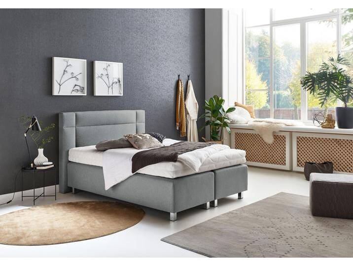 Boxspringbett, grau (feinstrukturstoff grau), Kaltschaum-Topper, Liegefläche B/L: 140cm x 200cm, H3, 7-Zonen-Kaltschaummatratze, Bezug Unterbox und Kopfteil: Feinstrukturstoff (77% Polyester, 23% Viskose), Bezug Obermatratze 100% Polyester, waschbar bis 60u00b0C, WESTFALIA SCHLAFKOMFORT, Komplettbetten, Boxspringbett, in diversen Ausführungen von BAUR