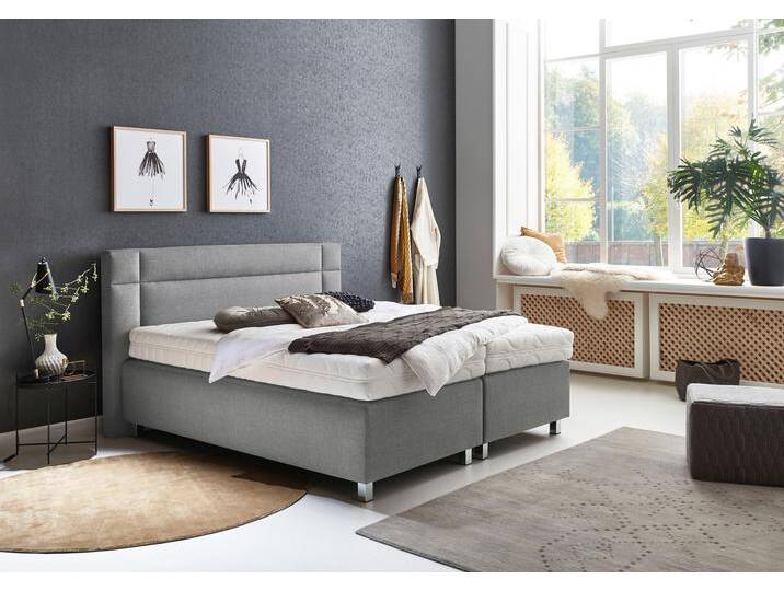 Boxspringbett, grau (feinstrukturstoff grau), Kaltschaum-Topper, Liegefläche B/L: 160cm x 200cm, H3, 7-Zonen-Kaltschaummatratze, Bezug Unterbox und Kopfteil: Feinstrukturstoff (77% Polyester, 23% Viskose), Bezug Obermatratze 100% Polyester, waschbar bis 60u00b0C, WESTFALIA SCHLAFKOMFORT, Komplettbetten, Boxspringbett, in diversen Ausführungen von BAUR