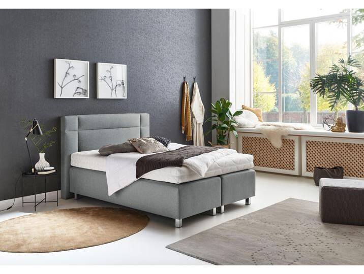 Boxspringbett, grau (feinstrukturstoff grau), Ohne Topper, Liegefläche B/L: 140cm x 200cm, H3, 5-Zonen-Tonnentaschen-Federkernmatratze, Bezug Unterbox und Kopfteil: Feinstrukturstoff (77% Polyester, 23% Viskose), Bezug Obermatratze 100% Polyester, waschbar bis 60u00b0C, WESTFALIA SCHLAFKOMFORT, Komplettbetten, Boxspringbett, in diversen Ausführungen von BAUR