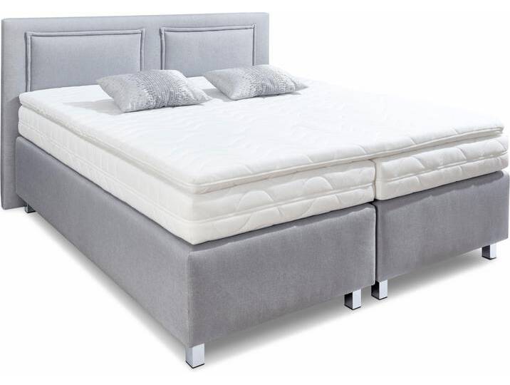 Boxspringbett, grau (hellgrau), Strukturstoff, Liegefläche B/L: 180cm x 200cm, H3, Bonnell-Federkernmatratze, Bezug Topper 100% Polyester, waschbar bis 60u00b0C, Bezug Unterbox und Kopfteil: Strukturstoff (77% Polyester und 23% Viskose), Zierkissen: gefüllt mit Hohlfaser-Polyesterwatte (100% Polyester), Bezug aus 100% Polyester, Bezug Obermatratze 100% Polyester, waschbar bis 60u00b0C, WESTFALIA SCHLAFKOMFORT, Komplettbetten, Boxspringbett, inkl. Kaltschaum-Topper und Zierkissen von BAUR