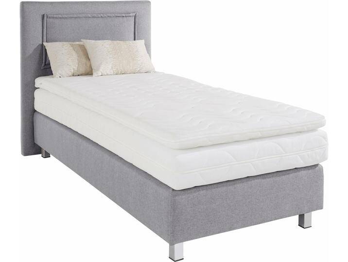 Boxspringbett, grau (hellgrau), Strukturstoff, Liegefläche B/L: 90cm x 200cm, H2, 7-Zonen-Kaltschaummatratze, Bezug Topper 100% Polyester, waschbar bis 60C;Bezug Unterbox und Kopfteil: Strukturstoff (77% Polyester und 23% Viskose);Zierkissen: gefüllt mit Hohlfaser-Polyesterwatte (100% Polyester), Bezug aus 100% Polyester;Bezug Obermatratze 100% Polyester, waschbar bis 60C, WESTFALIA SCHLAFKOMFORT, Komplettbetten, Boxspringbett, inkl. Kaltschaum-Topper und Zierkissen von BAUR