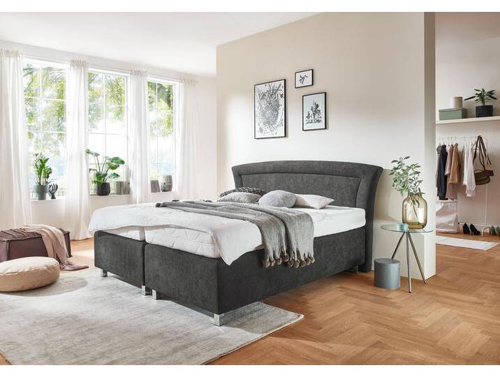 Boxspringbett, grau (mikrovelours anthrazit), Liegefläche B/L: 180cm x 200cm, H3, 5-Zonen-Tonnentaschen-Federkernmatratze, Bezug Unterbox und Kopfteil: Mikrovelours, 100% Polyester, Bezug Obermatratze 100% Polyester, waschbar bis 60u00b0C, WESTFALIA SCHLAFKOMFORT, Komplettbetten, Boxspringbett, in diversen Ausführungen von BAUR