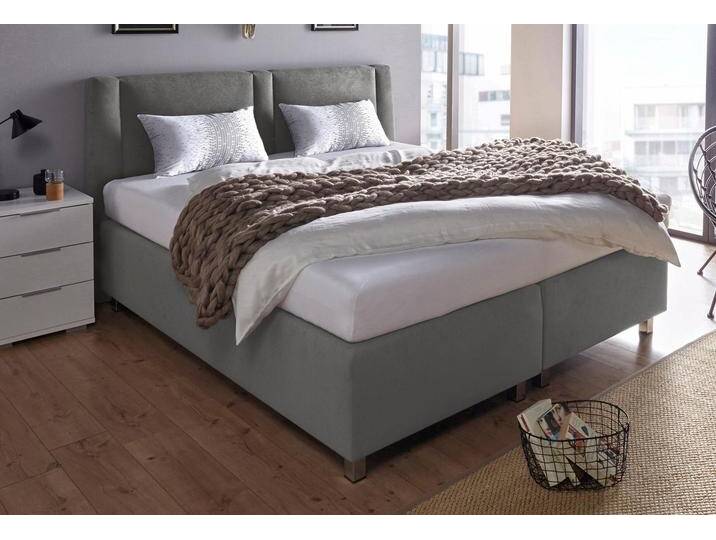 Boxspringbett, grau (mikrovelours dunkelgrau), Liegefläche B/L: 180cm x 200cm, H3, 5-Zonen-Tonnentaschen-Federkernmatratze, Kopfteil und seitliche Einfassung Unterbox: Mikrovelours (100% Polyester), Obermatratze und Spiegelfläche der Unterbox: 100% Polyester, Zierkissen: gefüllt mit Polyester-Hohlfaser, Bezug aus 100% Polyester, WESTFALIA SCHLAFKOMFORT, Komplettbetten, Boxspringbett, inkl. Zierkissen von BAUR