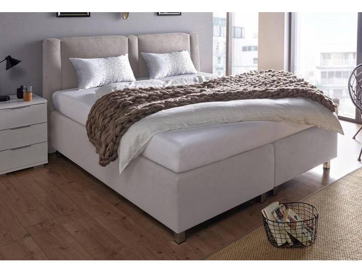 Boxspringbett, grau (mikrovelours hellgrau), Liegefläche B/L: 180cm x 200cm, H3, 5-Zonen-Tonnentaschen-Federkernmatratze, Kopfteil und seitliche Einfassung Unterbox: Mikrovelours (100% Polyester), Obermatratze und Spiegelfläche der Unterbox: 100% Polyester, Zierkissen: gefüllt mit Polyester-Hohlfaser, Bezug aus 100% Polyester, WESTFALIA SCHLAFKOMFORT, Komplettbetten, Boxspringbett, inkl. Zierkissen von BAUR