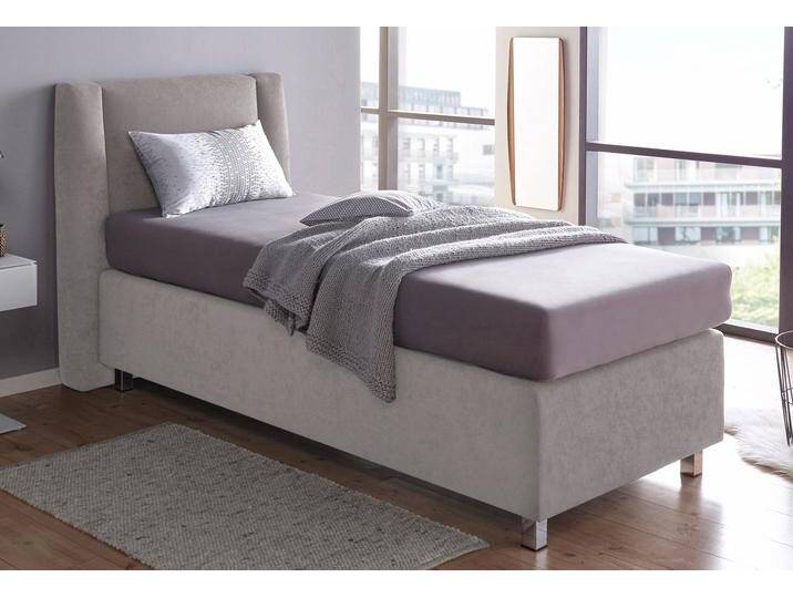 Boxspringbett, grau (mikrovelours hellgrau), Liegefläche B/L: 90cm x 200cm, H3, 5-Zonen-Tonnentaschen-Federkernmatratze, Kopfteil und seitliche Einfassung Unterbox: Mikrovelours (100% Polyester);Obermatratze und Spiegelfläche der Unterbox: 100% Polyester;Zierkissen: gefüllt mit Polyester-Hohlfaser, Bezug aus 100% Polyester, WESTFALIA SCHLAFKOMFORT, Komplettbetten, Boxspringbett, inkl. Zierkissen von BAUR