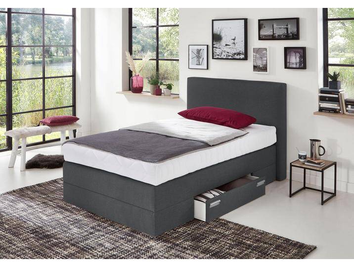 Boxspringbett, grau (strukturstoff anthrazit), Liegefläche B/L: 120cm x 200cm, H3, 7-Zonen-Kaltschaummatratze, WESTFALIA SCHLAFKOMFORT, Komplettbetten, Boxspringbett, mit Schubkästen und Zierkissen von BAUR