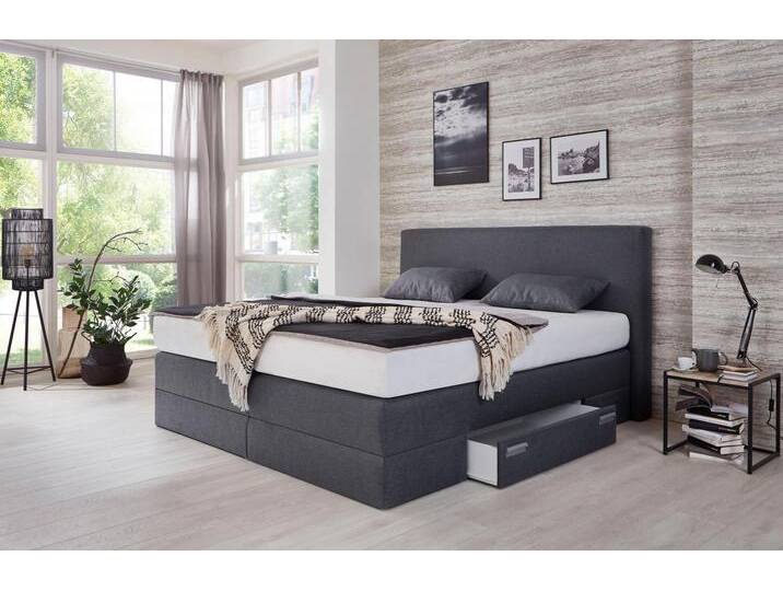 Boxspringbett, grau (strukturstoff anthrazit), Liegefläche B/L: 180cm x 200cm, H3, 5-Zonen-Tonnentaschen-Federkernmatratze, WESTFALIA SCHLAFKOMFORT, Komplettbetten, Boxspringbett, mit Schubkästen und Zierkissen von BAUR