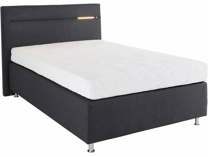 Boxspringbett, grau (strukturstoff anthrazit), mit LED-Beleuchtung, Liegefläche B/L: 120cm x 200cm, H2, 7-Zonen-Kaltschaummatratze, Bezug Unterbox und Kopfteil: Strukturstoff (77% Polyester und 23% Viskose), Bezug Obermatratze 100% Polyester, waschbar bis 60u00b0C, WESTFALIA SCHLAFKOMFORT, Komplettbetten, Boxspringbett, wahlweise mit LED-Beleuchtung von BAUR