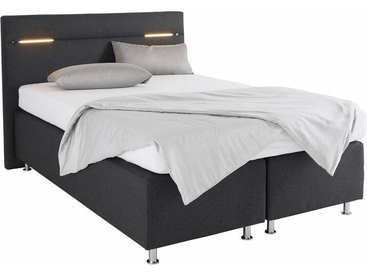 Boxspringbett, grau (strukturstoff anthrazit), mit LED-Beleuchtung, Liegefläche B/L: 140cm x 200cm, H3, 5-Zonen-Tonnentaschen-Federkernmatratze, Bezug Unterbox und Kopfteil: Strukturstoff (77% Polyester und 23% Viskose), Bezug Obermatratze 100% Polyester, waschbar bis 60u00b0C, WESTFALIA SCHLAFKOMFORT, Komplettbetten, Boxspringbett, wahlweise mit LED-Beleuchtung von BAUR