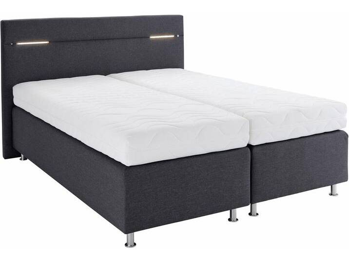 Boxspringbett, grau (strukturstoff anthrazit), mit LED-Beleuchtung, Liegefläche B/L: 160cm x 200cm, H3, 5-Zonen-Tonnentaschen-Federkernmatratze, Bezug Unterbox und Kopfteil: Strukturstoff (77% Polyester und 23% Viskose), Bezug Obermatratze 100% Polyester, waschbar bis 60u00b0C, WESTFALIA SCHLAFKOMFORT, Komplettbetten, Boxspringbett, wahlweise mit LED-Beleuchtung von BAUR