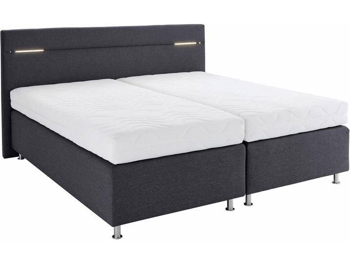 Boxspringbett, grau (strukturstoff anthrazit), mit LED-Beleuchtung, Liegefläche B/L: 200cm x 200cm, H3, 7-Zonen-Kaltschaummatratze, Bezug Unterbox und Kopfteil: Strukturstoff (77% Polyester und 23% Viskose), Bezug Obermatratze 100% Polyester, waschbar bis 60u00b0C, WESTFALIA SCHLAFKOMFORT, Komplettbetten, Boxspringbett, wahlweise mit LED-Beleuchtung von BAUR