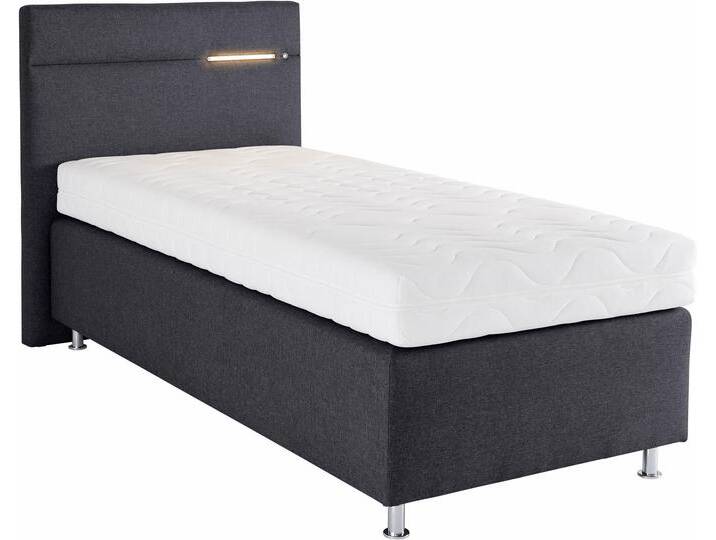 Boxspringbett, grau (strukturstoff anthrazit), mit LED-Beleuchtung, Liegefläche B/L: 90cm x 200cm, H2, Bonnell-Federkernmatratze, Bezug Unterbox und Kopfteil: Strukturstoff (77% Polyester und 23% Viskose);Bezug Obermatratze 100% Polyester, waschbar bis 60C, WESTFALIA SCHLAFKOMFORT, Komplettbetten, Boxspringbett, wahlweise mit LED-Beleuchtung von BAUR