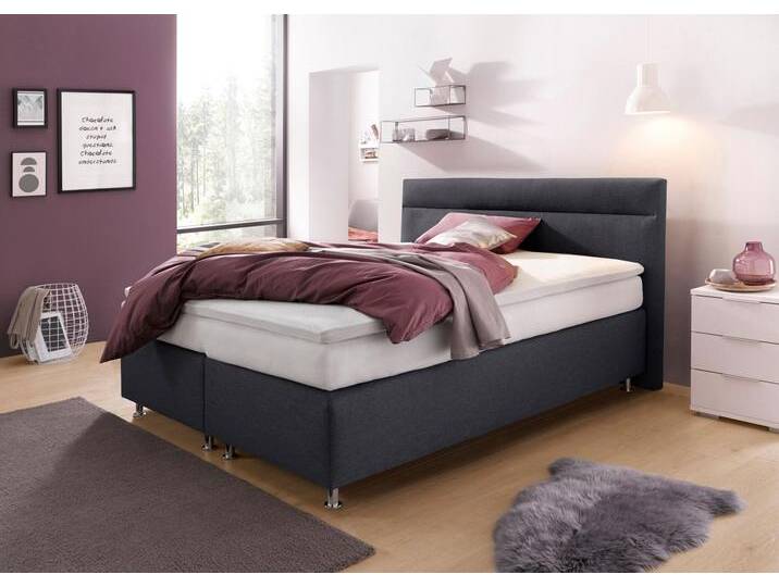Boxspringbett, grau (strukturstoff anthrazit), ohne LED-Beleuchtung, Liegefläche B/L: 160cm x 200cm, H3, Bonnell-Federkernmatratze, Bezug Unterbox und Kopfteil: Strukturstoff (77% Polyester und 23% Viskose), Bezug Obermatratze 100% Polyester, waschbar bis 60u00b0C, WESTFALIA SCHLAFKOMFORT, Komplettbetten, Boxspringbett, wahlweise mit LED-Beleuchtung von BAUR