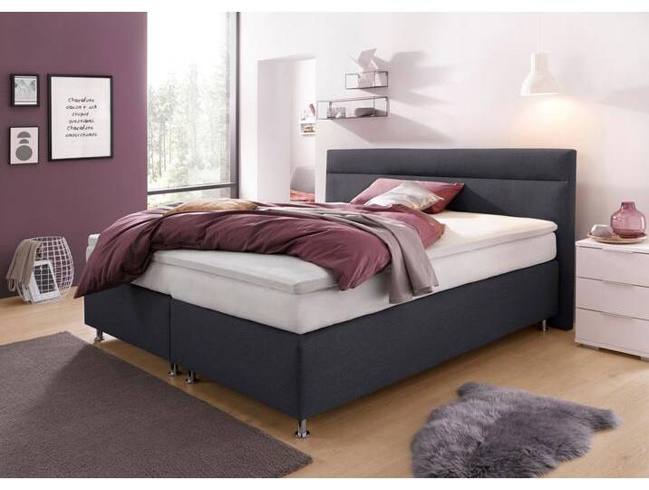 Boxspringbett, grau (strukturstoff anthrazit), ohne LED-Beleuchtung, Liegefläche B/L: 200cm x 200cm, H3, Bonnell-Federkernmatratze, Bezug Unterbox und Kopfteil: Strukturstoff (77% Polyester und 23% Viskose), Bezug Obermatratze 100% Polyester, waschbar bis 60u00b0C, WESTFALIA SCHLAFKOMFORT, Komplettbetten, Boxspringbett, wahlweise mit LED-Beleuchtung von BAUR