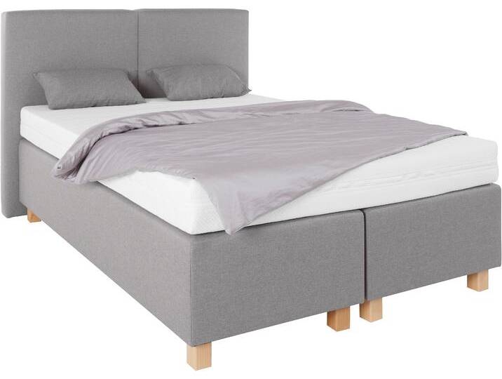 Boxspringbett, grau (strukturstoff grau), Liegefläche B/L: 140cm x 200cm, H2, 7-Zonen-Kaltschaummatratze, WESTFALIA SCHLAFKOMFORT, Komplettbetten, Boxspringbett, mit Zierkissen von BAUR