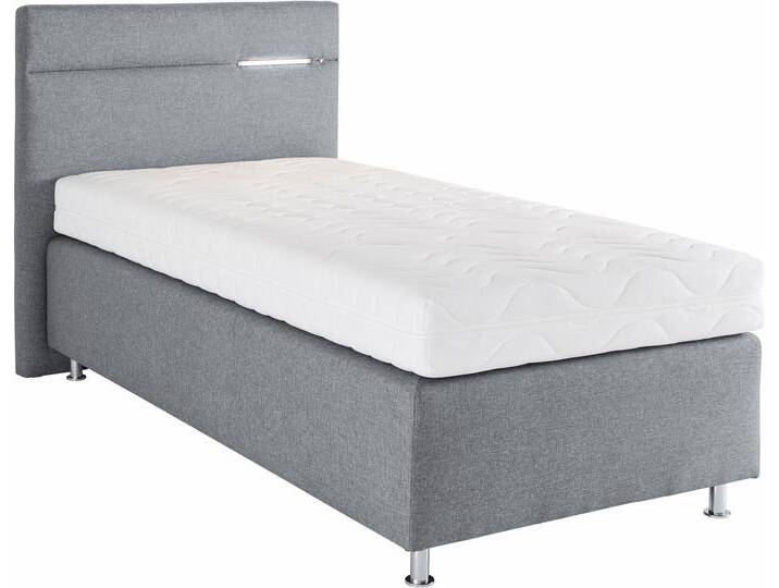 Boxspringbett, grau (strukturstoff grau), mit LED-Beleuchtung, Liegefläche B/L: 100cm x 200cm, H3, 7-Zonen-Kaltschaummatratze, Bezug Unterbox und Kopfteil: Strukturstoff (77% Polyester und 23% Viskose), Bezug Obermatratze 100% Polyester, waschbar bis 60u00b0C, WESTFALIA SCHLAFKOMFORT, Komplettbetten, Boxspringbett, wahlweise mit LED-Beleuchtung von BAUR
