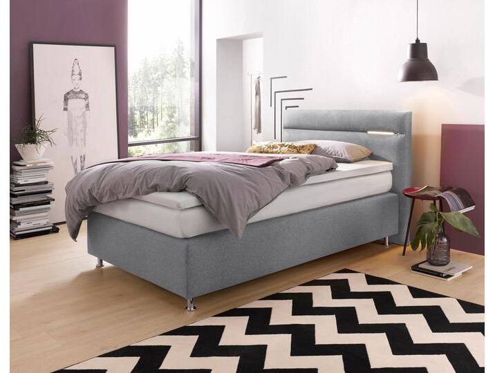 Boxspringbett, grau (strukturstoff grau), mit LED-Beleuchtung, Liegefläche B/L: 120cm x 200cm, Gewicht H2, Bonnell-Federkernmatratze, Bezug Unterbox und Kopfteil: Strukturstoff (77% Polyester und 23% Viskose), Bezug Obermatratze 100% Polyester, waschbar bis 60u00b0C, WESTFALIA SCHLAFKOMFORT, Komplettbetten, Boxspringbett, wahlweise mit LED-Beleuchtung von BAUR