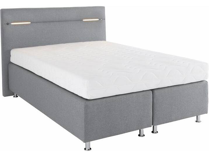 Boxspringbett, grau (strukturstoff grau), mit LED-Beleuchtung, Liegefläche B/L: 140cm x 200cm, H3, 5-Zonen-Tonnentaschen-Federkernmatratze, Bezug Unterbox und Kopfteil: Strukturstoff (77% Polyester und 23% Viskose), Bezug Obermatratze 100% Polyester, waschbar bis 60u00b0C, WESTFALIA SCHLAFKOMFORT, Komplettbetten, Boxspringbett, wahlweise mit LED-Beleuchtung von BAUR