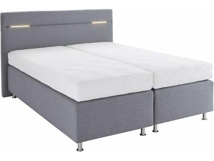 Boxspringbett, grau (strukturstoff grau), mit LED-Beleuchtung, Liegefläche B/L: 160cm x 200cm, H2, 7-Zonen-Kaltschaummatratze, Bezug Unterbox und Kopfteil: Strukturstoff (77% Polyester und 23% Viskose), Bezug Obermatratze 100% Polyester, waschbar bis 60u00b0C, WESTFALIA SCHLAFKOMFORT, Komplettbetten, Boxspringbett, wahlweise mit LED-Beleuchtung von BAUR