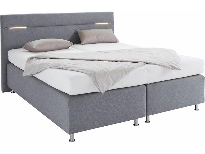 Boxspringbett, grau (strukturstoff grau), mit LED-Beleuchtung, Liegefläche B/L: 180cm x 200cm, H3, 5-Zonen-Tonnentaschen-Federkernmatratze, Bezug Unterbox und Kopfteil: Strukturstoff (77% Polyester und 23% Viskose);Bezug Obermatratze 100% Polyester, waschbar bis 60C, WESTFALIA SCHLAFKOMFORT, Komplettbetten, Boxspringbett, wahlweise mit LED-Beleuchtung von BAUR
