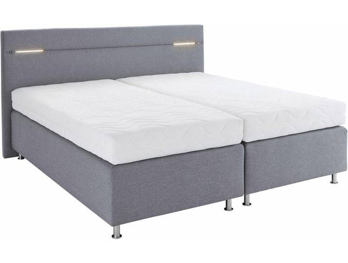Boxspringbett, grau (strukturstoff grau), mit LED-Beleuchtung, Liegefläche B/L: 200cm x 200cm, H3, Bonnell-Federkernmatratze, Bezug Unterbox und Kopfteil: Strukturstoff (77% Polyester und 23% Viskose), Bezug Obermatratze 100% Polyester, waschbar bis 60u00b0C, WESTFALIA SCHLAFKOMFORT, Komplettbetten, Boxspringbett, wahlweise mit LED-Beleuchtung von BAUR
