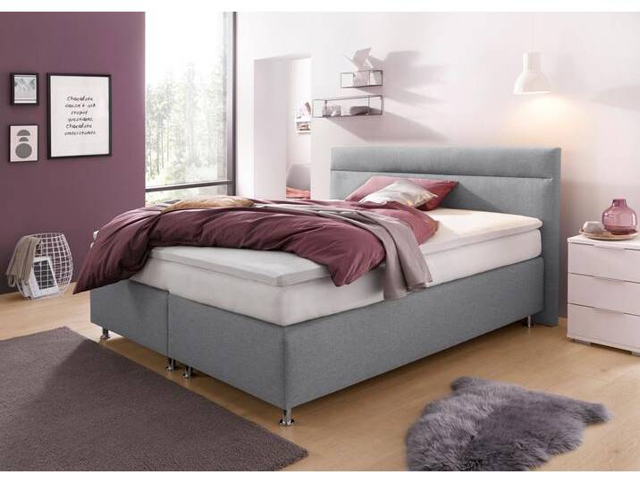 Boxspringbett, grau (strukturstoff grau), ohne LED-Beleuchtung, Liegefläche B/L: 180cm x 200cm, H3, 7-Zonen-Kaltschaummatratze, Bezug Unterbox und Kopfteil: Strukturstoff (77% Polyester und 23% Viskose), Bezug Obermatratze 100% Polyester, waschbar bis 60u00b0C, WESTFALIA SCHLAFKOMFORT, Komplettbetten, Boxspringbett, wahlweise mit LED-Beleuchtung von BAUR