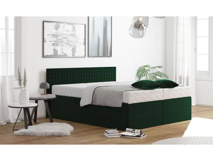 Boxspringbett, grün (moosgrün), B:195cm L:210cm, Bezug: 100% Polyester, Polsterwatte: 100% Polyester, WESTFALIA SCHLAFKOMFORT, Komplettbetten, Boxspringbett, mit Zierkissen, wahlweise mit Topper von BAUR