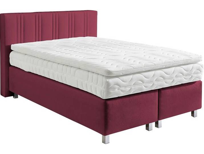 Boxspringbett, rot (bordeaux, rot), B:155cm L:210cm, Bezug: 100% Polyester, Polsterung: 100% Polyester, WESTFALIA SCHLAFKOMFORT, Komplettbetten, Boxspringbett, wahlweise mit Bettkasten und Topper von BAUR