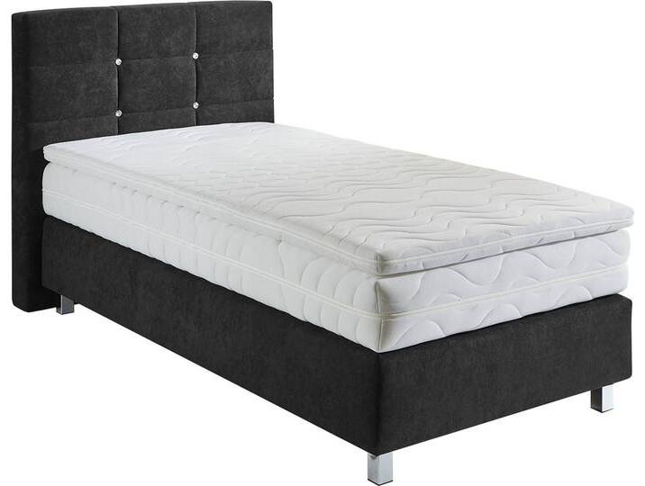 Boxspringbett, schwarz, B:135cm L:210cm, Bezug: Microvelours 100% Polyester, Polsterung: 100% Polyester, WESTFALIA SCHLAFKOMFORT, Komplettbetten, Boxspringbett, mit Knöpfen in Kristalloptik, wahlweise mit Topper Boxspringbett, schwarz, B:135cm L:210cm, Bezug: Microvelours 100% Polyester, Polsterung: 100% Polyester, WESTFALIA SCHLAFKOMFORT, Komplettbetten, Boxspringbett, mit Knöpfen in Kristalloptik, wahlweise mit Topper von BAUR
