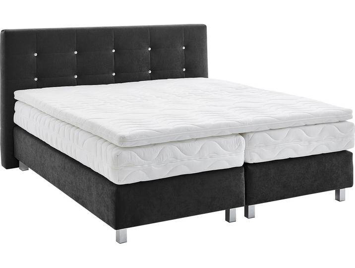 Boxspringbett, schwarz, B:215cm L:210cm, Bezug: Microvelours 100% Polyester, Polsterung: 100% Polyester, WESTFALIA SCHLAFKOMFORT, Komplettbetten, Boxspringbett, mit Knöpfen in Kristalloptik, wahlweise mit Topper Boxspringbett, schwarz, B:215cm L:210cm, Bezug: Microvelours 100% Polyester, Polsterung: 100% Polyester, WESTFALIA SCHLAFKOMFORT, Komplettbetten, Boxspringbett, mit Knöpfen in Kristalloptik, wahlweise mit Topper von BAUR