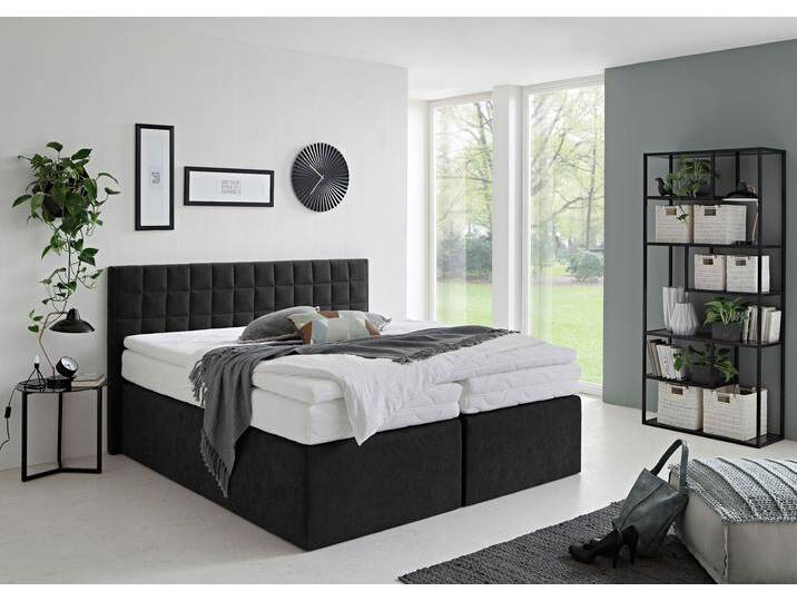 Boxspringbett Dublin, wahlweise mit Topper in verschiedenen Härtegraden erhältlich , schwarz, B:215cm L:210cm, WESTFALIA SCHLAFKOMFORT, Komplettbetten, mit schöner Kopfteilversteppung von BAUR