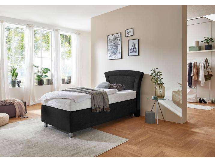 Boxspringbett, schwarz (mikrovelours schwarz), Liegefläche B/L: 100cm x 200cm, H3, 7-Zonen-Kaltschaummatratze, Bezug Unterbox und Kopfteil: Mikrovelours, 100% Polyester, Bezug Obermatratze 100% Polyester, waschbar bis 60u00b0C, WESTFALIA SCHLAFKOMFORT, Komplettbetten, Boxspringbett, in diversen Ausführungen von BAUR
