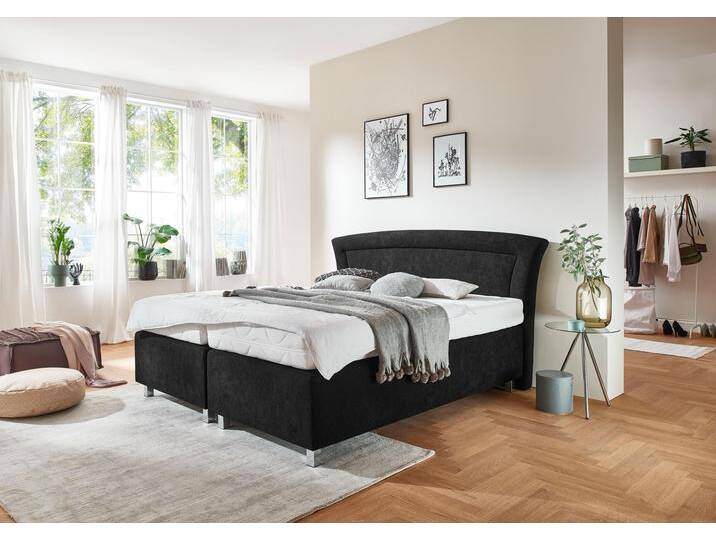 Boxspringbett, schwarz (mikrovelours schwarz), Liegefläche B/L: 180cm x 200cm, H2, 7-Zonen-Kaltschaummatratze, Bezug Unterbox und Kopfteil: Mikrovelours, 100% Polyester, Bezug Obermatratze 100% Polyester, waschbar bis 60u00b0C, WESTFALIA SCHLAFKOMFORT, Komplettbetten, Boxspringbett, in diversen Ausführungen von BAUR