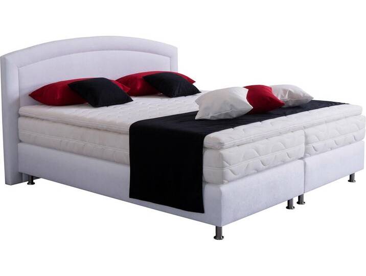 Boxspringbett, weiß, B:194cm L:210cm, Bezug Unterbox und Kopfteil: Mikrovelours, strapazierfähig und pflegeleicht (100% Polyester), Bezug Obermatratze: 100% Polyester, waschbar bis 60u00b0C, Bezug Topper: 100% Polyester, waschbar bis 60u00b0C, WESTFALIA SCHLAFKOMFORT, Komplettbetten, Boxspringbett, mit Topper von BAUR
