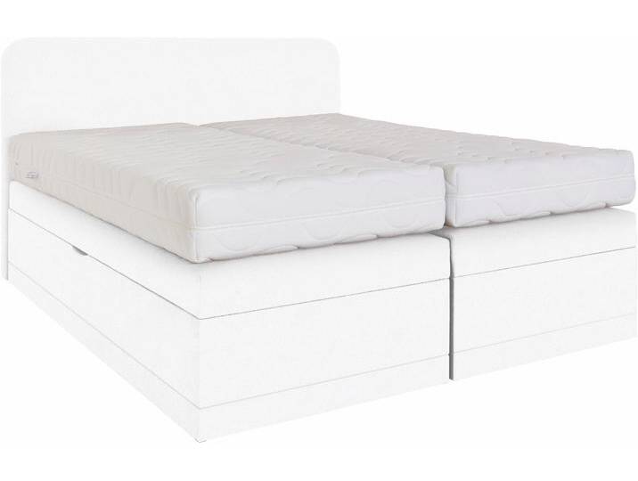 Boxspringbett, weiß, B:195cm L:212cm, Box und Kopfteil: Microvelours (100% Polyester) oder Kunstleder (Polyurethan), Bezug der Obermatratze: 100% Polyester, WESTFALIA SCHLAFKOMFORT, Komplettbetten, Boxspringbett, wahlweise mit Bettkasten von BAUR