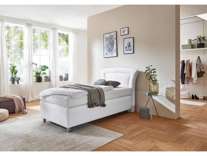Boxspringbett, weiß (mikrovelours weiß), Liegefläche B/L: 100cm x 200cm, H2, 7-Zonen-Kaltschaummatratze, Bezug Unterbox und Kopfteil: Mikrovelours, 100% Polyester, Bezug Obermatratze 100% Polyester, waschbar bis 60u00b0C, WESTFALIA SCHLAFKOMFORT, Komplettbetten, Boxspringbett, in diversen Ausführungen von BAUR