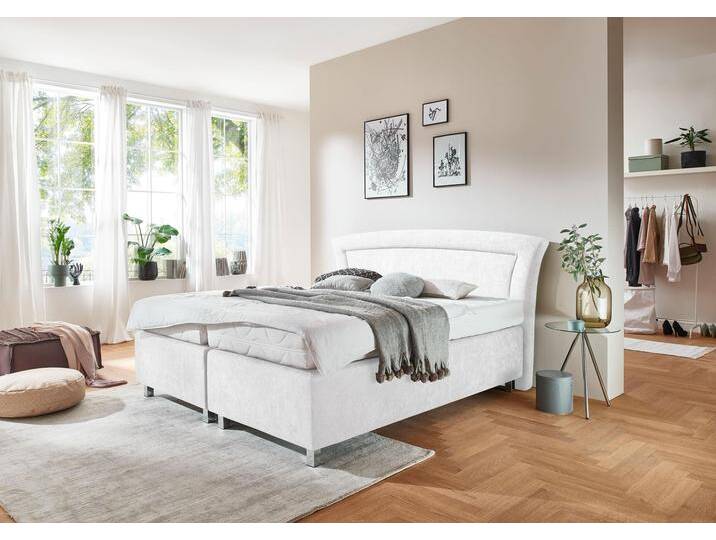 Boxspringbett, weiß (mikrovelours weiß), Liegefläche B/L: 160cm x 200cm, H3, 5-Zonen-Tonnentaschen-Federkernmatratze, Bezug Unterbox und Kopfteil: Mikrovelours, 100% Polyester, Bezug Obermatratze 100% Polyester, waschbar bis 60u00b0C, WESTFALIA SCHLAFKOMFORT, Komplettbetten, Boxspringbett, in diversen Ausführungen von BAUR