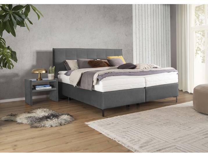 Boxspringbett ALINA Elmar , grau (dunkelgrau tcm 89), B:200cm L:209cm, Struktur fein TCM (100% Polyester), Komplettbetten, Boxspringbett, mit gestepptem Kopfteil, inklusive Matratze und Topper von BAUR