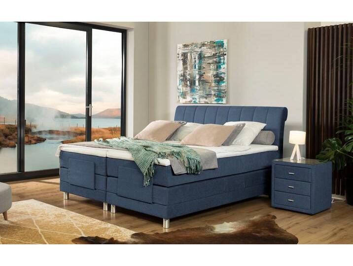Boxspringbett ALINA Elsa mit Motor , blau (blau gcp 106), B:201cm L:220cm, Chenille GCP (100% Polyester), Komplettbetten, Boxspringbett, inklusive Matratze und Topper, in verschiedenen Größen und Härtegraden von BAUR