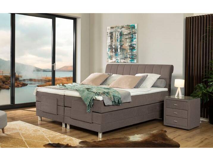 Boxspringbett ALINA Elsa mit Motor , braun (braungrau gcp 84), B:201cm L:220cm, Chenille GCP (100% Polyester), Komplettbetten, Boxspringbett, inklusive Matratze und Topper, in verschiedenen Größen und Härtegraden von BAUR