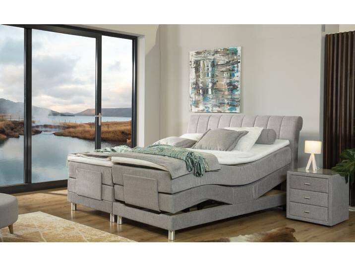 Boxspringbett ALINA Elsa mit Motor , grau (hellgrau gcp 49), B:201cm L:220cm, Chenille GCP (100% Polyester), Komplettbetten, Boxspringbett, inklusive Matratze und Topper, in verschiedenen Größen und Härtegraden von BAUR