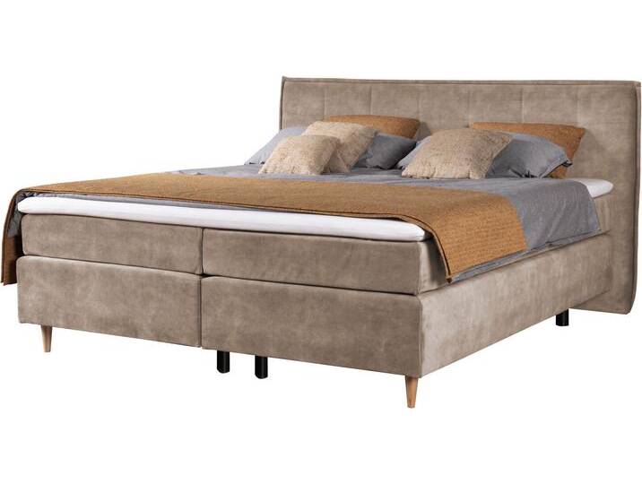Boxspringbett ALINA Henri , beige (beige dfn 31), B:180cm L:208cm, Samtstoff DFN (100% Polyester), Komplettbetten, Boxspringbett, inklusive Matratze und Topper, in diversen Ausführungen von BAUR