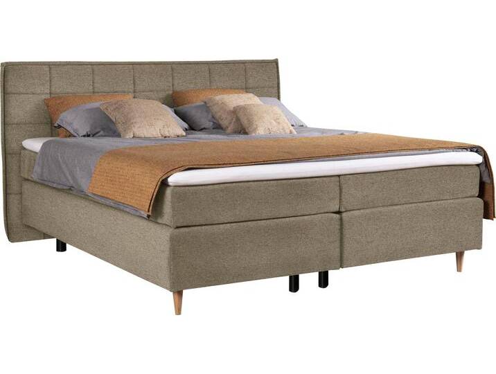 Boxspringbett ALINA Henri , braun (khakigrau tmd 4), B:200cm L:208cm, Struktur TMD (100% Polyester), Komplettbetten, Boxspringbett, inklusive Matratze und Topper, in diversen Ausführungen von BAUR