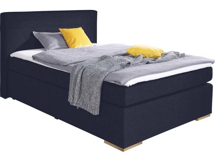 Boxspringbett ALINA Nikki , blau (royalblau tra 16), B:153cm L:214cm, Feinstruktur TRA (100% Polyester), Komplettbetten, Boxspringbett, inklusive Matratze und Topper, Füße Buche natur von BAUR