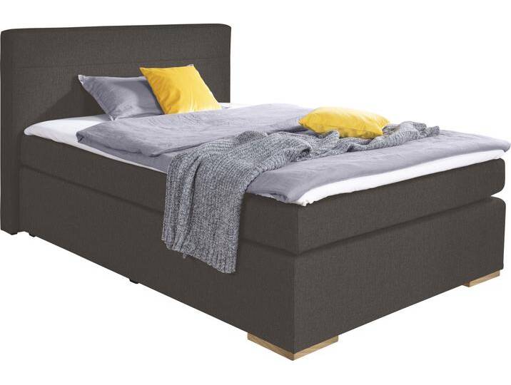 Boxspringbett ALINA Nikki , braun (braungrau tra 4), B:133cm L:214cm, Feinstruktur TRA (100% Polyester), Komplettbetten, Boxspringbett, inklusive Matratze und Topper, Füße Buche natur von BAUR