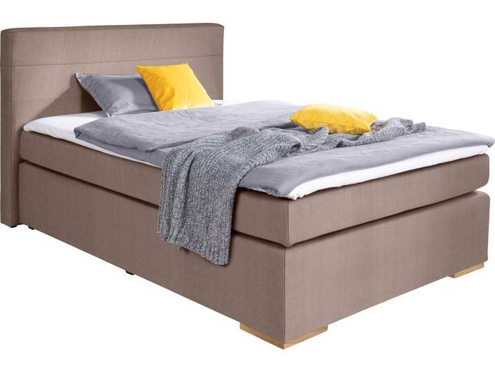 Boxspringbett ALINA Nikki , braun (hellbraun xbo 2), B:153cm L:214cm, Struktur fein XBO (100% Polyester), Komplettbetten, Boxspringbett, inklusive Matratze und Topper, Füße Buche natur von BAUR