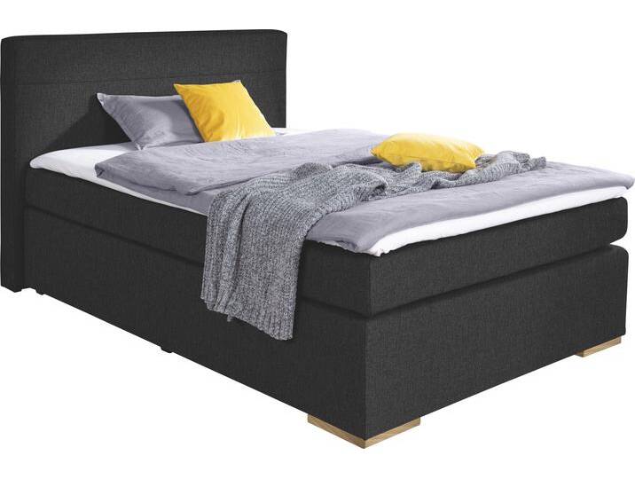 Boxspringbett ALINA Nikki , grau (anthrazit tra 10), B:133cm L:214cm, Feinstruktur TRA (100% Polyester), Komplettbetten, Boxspringbett, inklusive Matratze und Topper, Füße Buche natur von BAUR